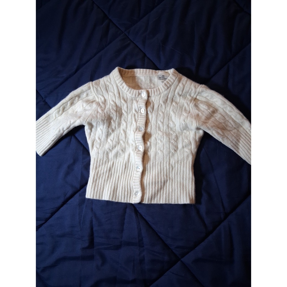 Unbranded Kids XS Cream White 100% Pure Cashmere Cable Knit Cardigan Sweater